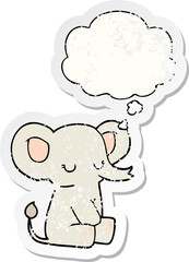 cartoon elephant with thought bubble as a distressed worn sticker