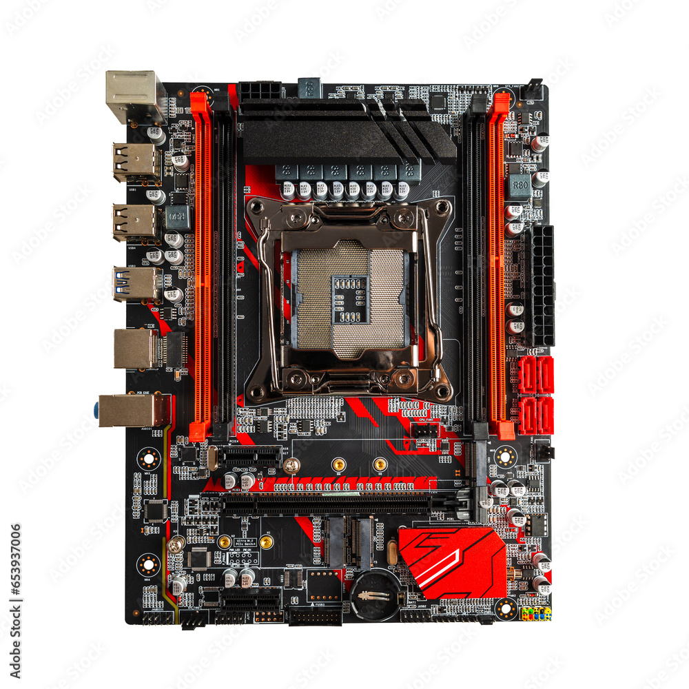 Aufkleber motherboard for computer assembly modern technological equipment computer technology isolated on a w