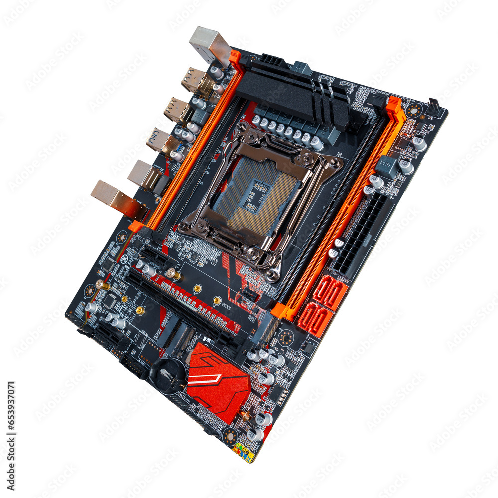 Aufkleber motherboard for computer assembly modern technological equipment computer technology isolated on a w