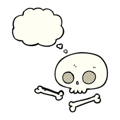 freehand drawn thought bubble cartoon skull and bones