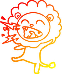 warm gradient line drawing of a cartoon roaring lion