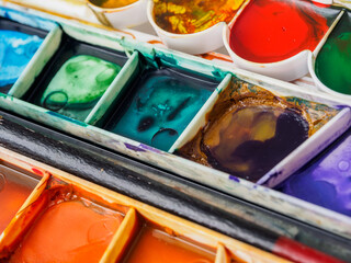 Watercolor paints for drawing and painting water paints for artists fine arts teaching children's creativity close-up