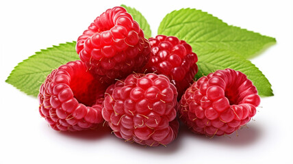 ripe raspberry with leaf and green berries