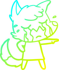 cold gradient line drawing of a crying fox cartoon