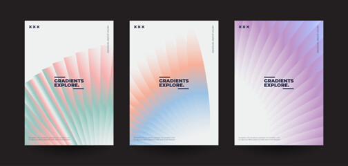 Trendy colorful brochure covers set. Amazing light posters with creative gradient patterns. Vector illustration.	