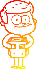 warm gradient line drawing of a cartoon happy man