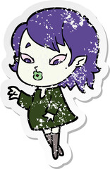 distressed sticker of a cute cartoon vampire girl