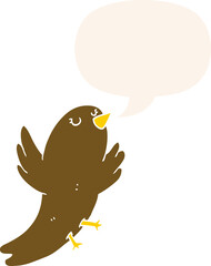 cartoon bird with speech bubble in retro style