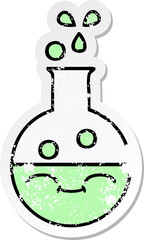 distressed sticker of a cute cartoon test tube