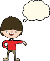 cartoon happy man with thought bubble
