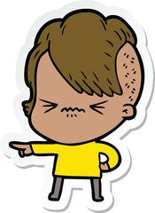 sticker of a cartoon annoyed hipster girl
