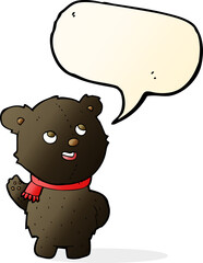 cartoon cute black bear cub with speech bubble