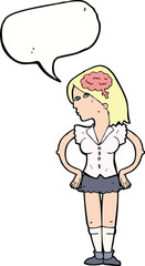 cartoon intelligent woman with speech bubble