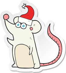 sticker of a cartoon mouse in christmas hat