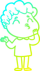 cold gradient line drawing of a cartoon man pouting