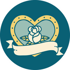iconic tattoo style image of a heart rose and banner