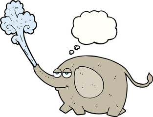 freehand drawn thought bubble cartoon elephant squirting water