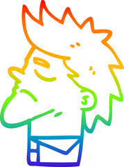 rainbow gradient line drawing of a cartoon arrogant man