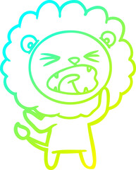 cold gradient line drawing of a cartoon angry lion