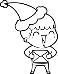 hand drawn line drawing of a happy man wearing santa hat