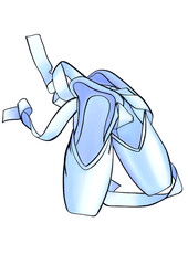 Blue pointe shoes watercolor illustration isolated on transparent background © Iuliia