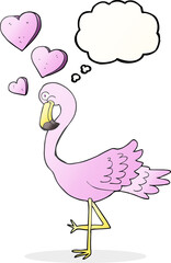 freehand drawn thought bubble cartoon flamingo in love