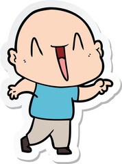 sticker of a happy cartoon bald man