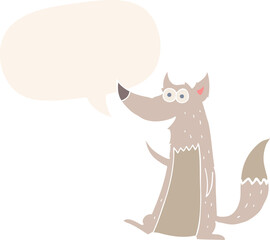 cartoon wolf with speech bubble in retro style