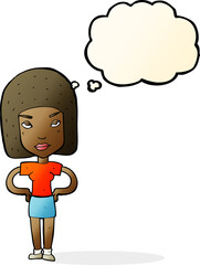 cartoon annoyed woman with thought bubble
