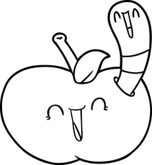 cartoon worm in happy apple