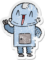 distressed sticker of a cartoon robot