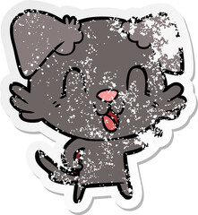 distressed sticker of a laughing cartoon dog