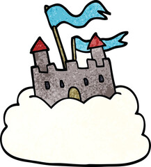 cartoon doodle castle on cloud