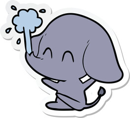 sticker of a cute cartoon elephant spouting water