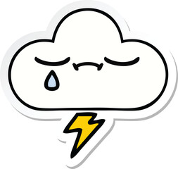 sticker of a cute cartoon thunder cloud