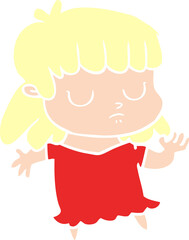flat color style cartoon indifferent woman