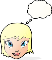 cartoon female face with thought bubble