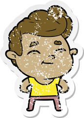 distressed sticker of a happy cartoon man