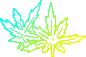 Fototapeta na wymiar cold gradient line drawing of a cartoon marijuana leaves
