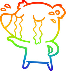 rainbow gradient line drawing of a cartoon crying polar bear