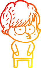 warm gradient line drawing of a cartoon woman