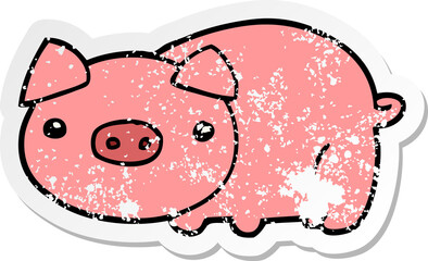 distressed sticker of a cartoon pig