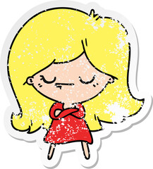 freehand drawn distressed sticker cartoon of cute kawaii girl