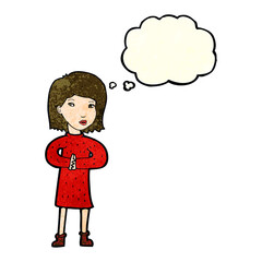 cartoon calm woman with thought bubble