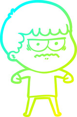 cold gradient line drawing of a cartoon annoyed man