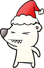 angry polar bear hand drawn gradient cartoon of a wearing santa hat