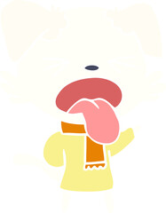 flat color style cartoon dog wearing scarf and pullover