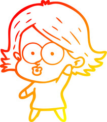 warm gradient line drawing of a cartoon girl pouting