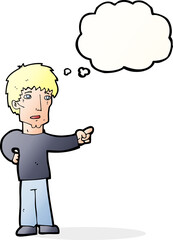 cartoon pointing man with thought bubble