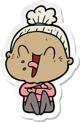 sticker of a cartoon happy old woman